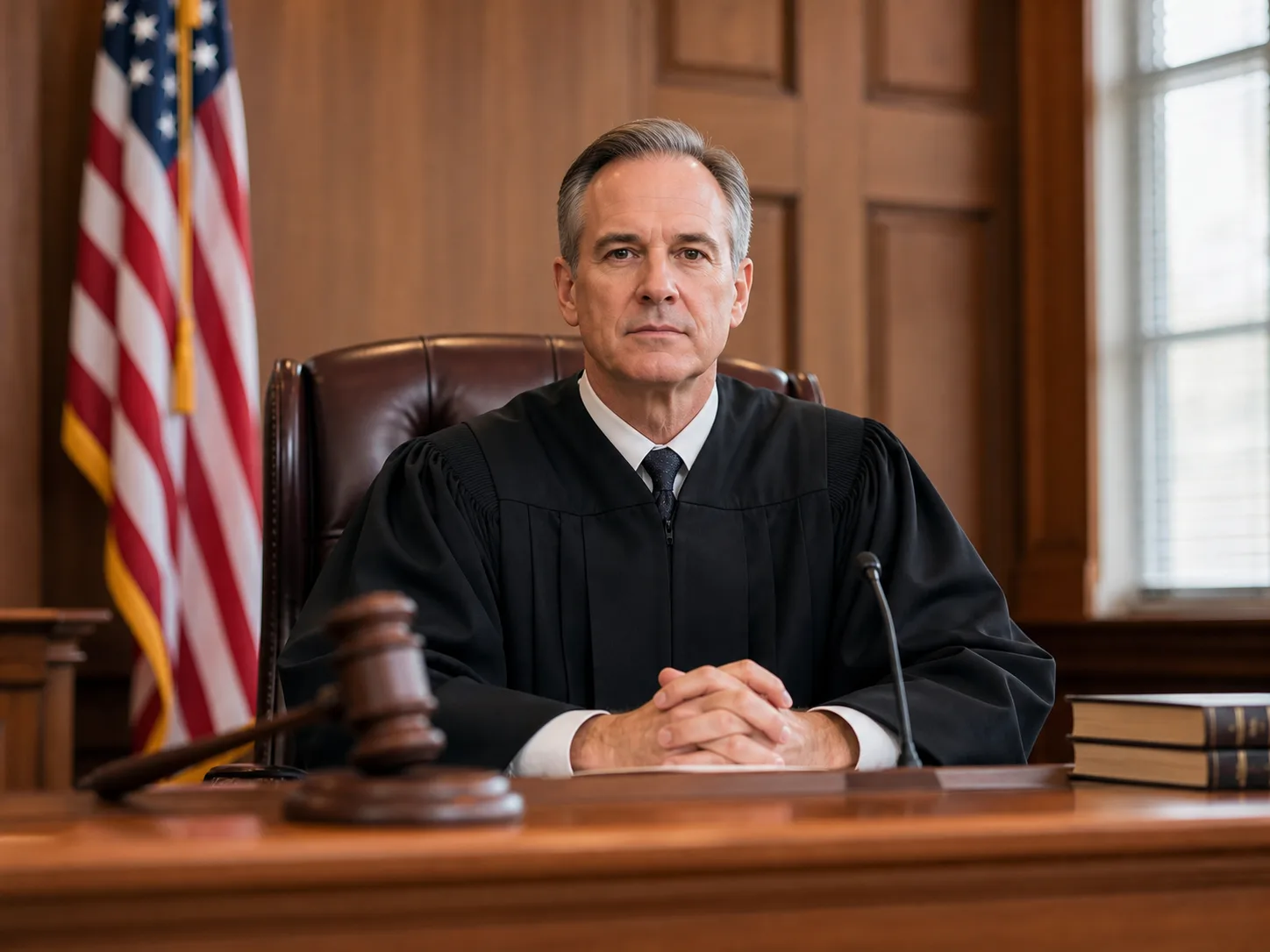 Judge seated in a courtroom